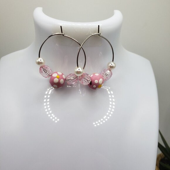 Hand Made Earring Hoopes With  Beads - Picture 1 of 3